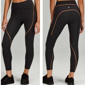 NWT Lululemon Power Thru Legging x Barry’s Tights in Black Orange colour seam